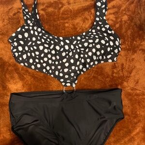 Bathing suit one piece polka dot black and white